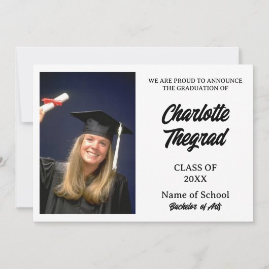 Afstuderen Foto Aankondiging Zwart-wit (Voorkant)