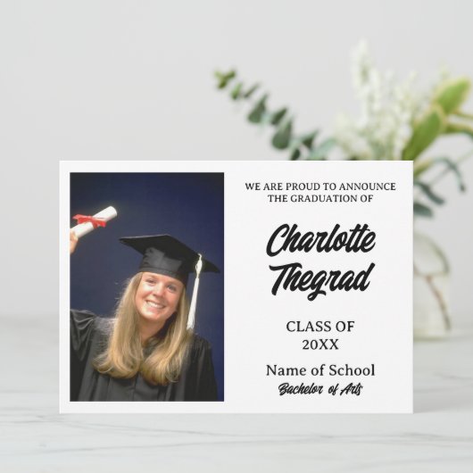 Afstuderen Foto Aankondiging Zwart-wit (Staand voorkant)