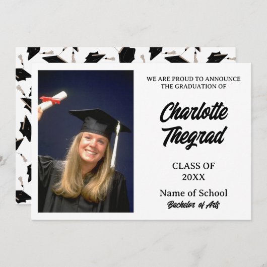 Afstuderen Foto Aankondiging Zwart-wit (Voorkant / Achterkant)