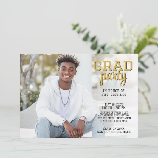 Afstuderen Foto - Afstudeerder Party Script Gold Kaart (Staand voorkant)