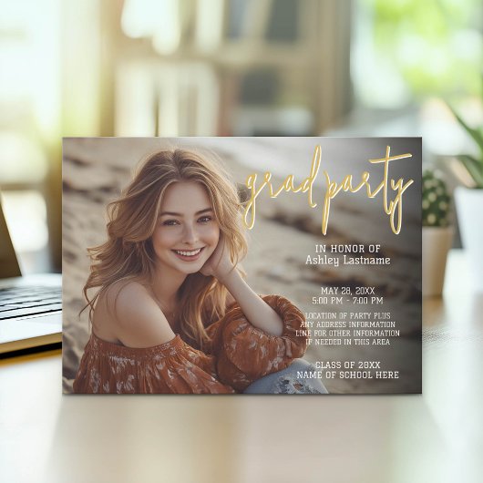 Afstuderen Foto - Afstudeerder Party Script Gold Kaart