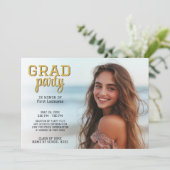 Afstuderen Foto - Afstudeerder Party Script Gold Kaart (Staand voorkant)