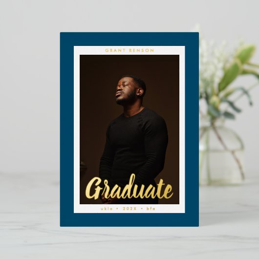  "Afstuderen" Foto Afstuderen Gold Folie Uitnodiging (Staand Voorkant)