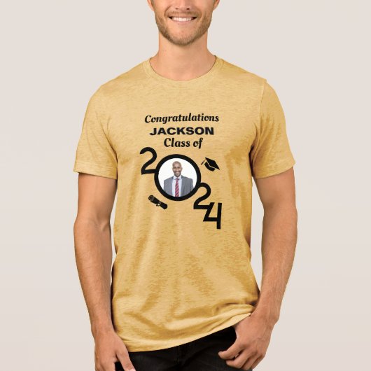 Afstuderen Foto Afstuderen Klasse Jaar 2024 Custom Tri-Blend Shirt (Voorkant)