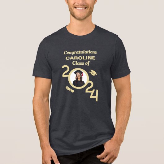 Afstuderen Foto Afstuderen Klasse Jaar 2024 Custom Tri-Blend Shirt (Voorkant)