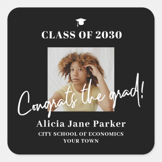 Afstuderen foto afstuderen klasse van 2024 Congrat Vierkante Sticker (Voorkant)