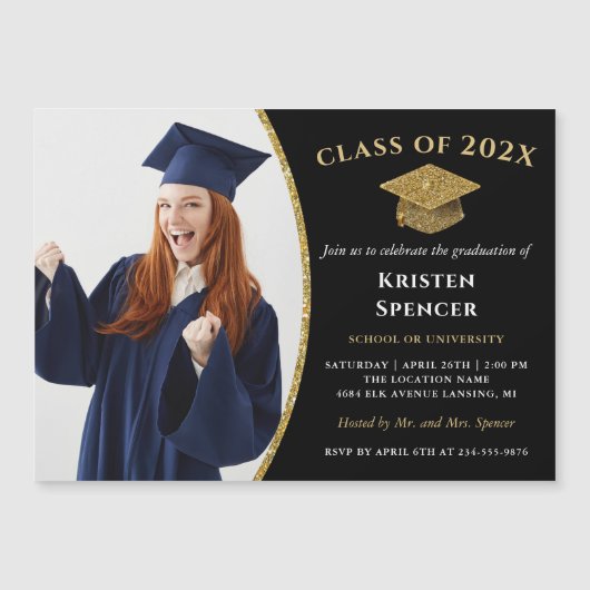 Afstuderen Foto Afstuderen Modern Black Gold Magne (Voorkant)