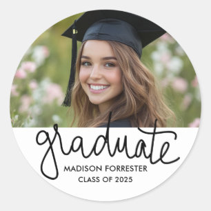 Afstuderen Foto   Afstuderen script Ronde Sticker