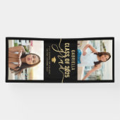 Afstuderen Foto Black en Gold Elegant Spandoek (Horizontaal)