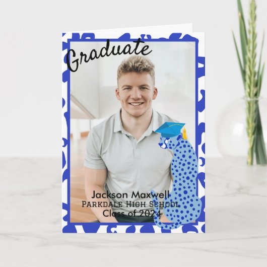 Afstuderen Foto blauw Leopard Print Kaart (Voorkant)