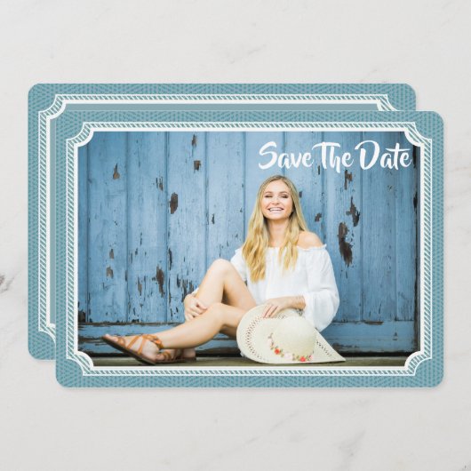 Afstuderen Foto  Blauw opslaan Datum Save The Date (Voorkant / Achterkant)