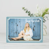 Afstuderen Foto  Blauw opslaan Datum Save The Date (Staand voorkant)
