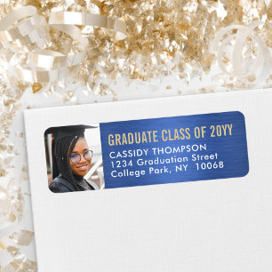 Afstuderen Foto Blue Gold & White Return-adres Etiket