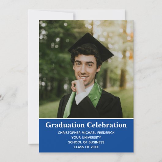 Afstuderen Foto Blue White College Graduing Kaart (Voorkant)