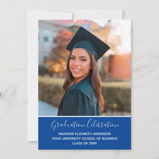 Afstuderen Foto Blue White College Graduing Kaart (Voorkant)