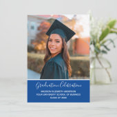 Afstuderen Foto Blue White College Graduing Kaart (Staand voorkant)
