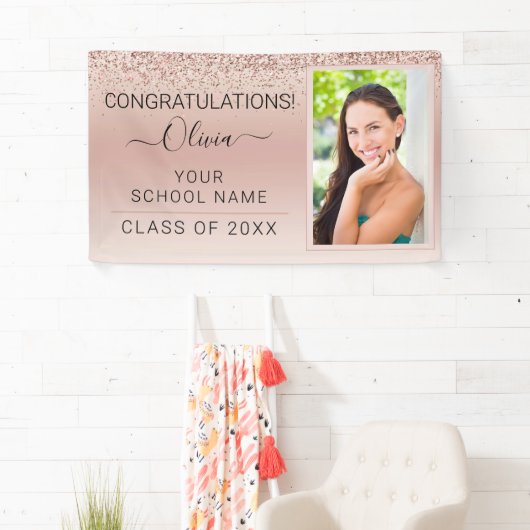 Afstuderen Foto Blush Pink Glitter Class of 2022 Spandoek (Insitu)