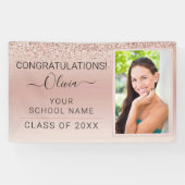 Afstuderen Foto Blush Pink Glitter Class of 2022 Spandoek (Horizontaal)