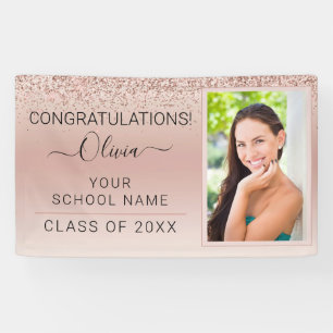Afstuderen Foto Blush Pink Glitter Class of 2022 Spandoek