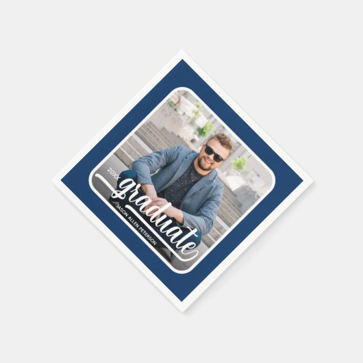 Afstuderen foto Bold Script Blue Party Servet (Hoek)