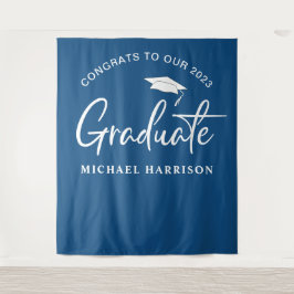 Afstuderen Foto Booth Blue Wandkleed