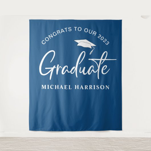 Afstuderen Foto Booth Blue Wandkleed (Voorkant)