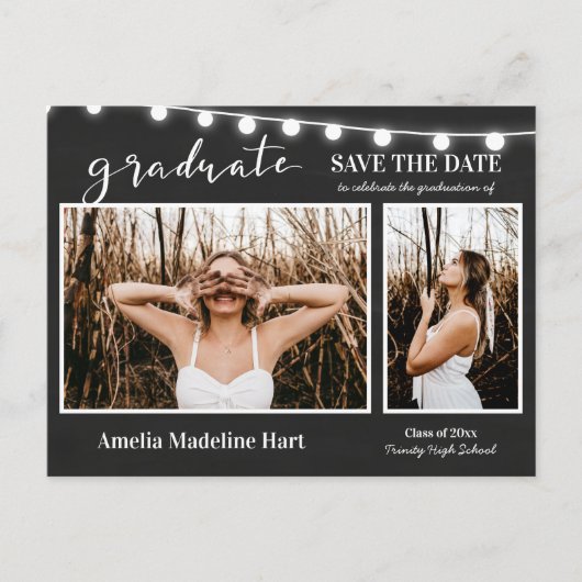 Afstuderen Foto Chalkboard De datum opslaan Aankondigingskaart (Voorkant)