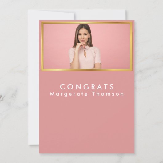 Afstuderen foto chic eenvoudig modern roze kaart (Achterkant)