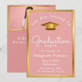 Afstuderen foto chic eenvoudig modern roze kaart (Voorkant / Achterkant)