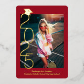 Afstuderen Foto Chic Script Red Gold Announance Folie Uitnodiging (Voorkant)