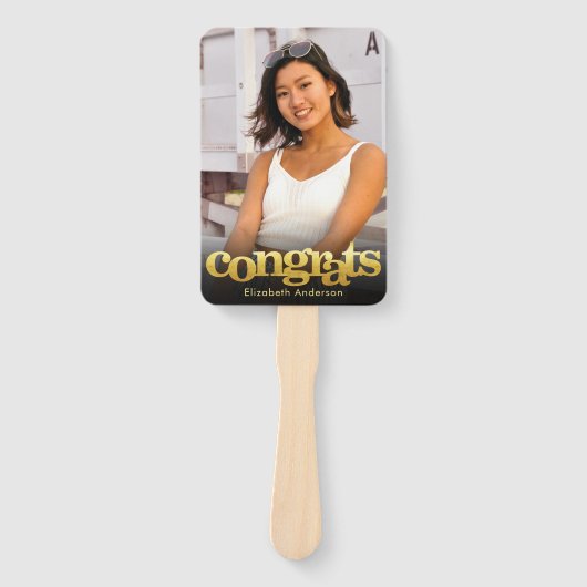 Afstuderen foto chic simpel modern goud keepslag handwaaier (Voorkant)