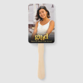 Afstuderen foto chic simpel modern goud keepslag handwaaier (Achterkant)