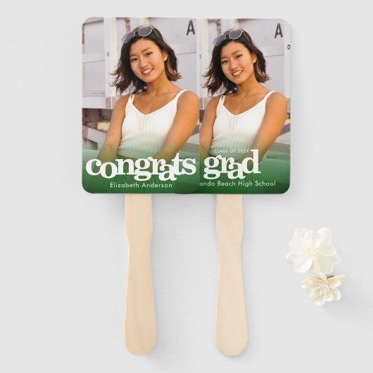 Afstuderen foto chic simpel modern green keepomwil handwaaier (Voorkant en achterkant)