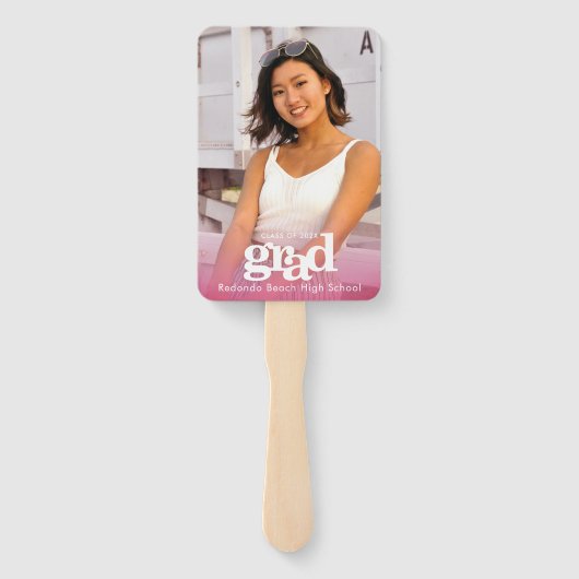 Afstuderen foto chic simpel modern roze keepslag handwaaier (Achterkant)