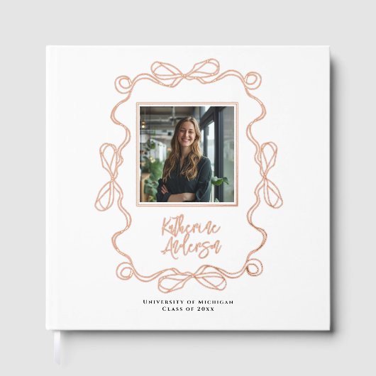 Afstuderen Foto Chic Wavy Border Bows Gastenboek (Voorkant)