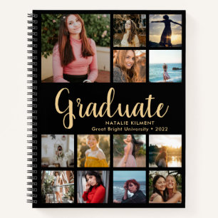 Afstuderen Foto Collage Afstuderen Black en Gold Notitieboek