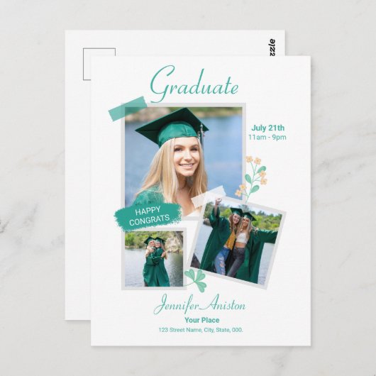 Afstuderen Foto Collage, Afstuderen kondiging Briefkaart (Voorkant / Achterkant)