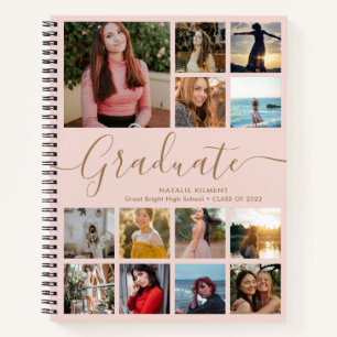 Afstuderen Foto Collage Afstuderen Roze en Gold Notitieboek