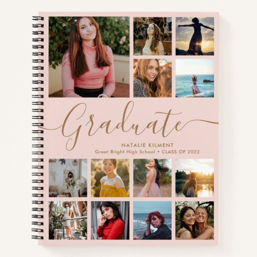 Afstuderen Foto Collage Afstuderen Roze en Gold Notitieboek (Voorkant)