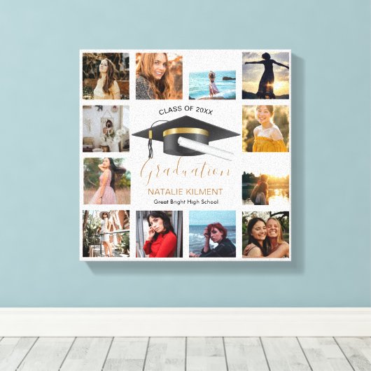 Afstuderen Foto Collage Black en Gold Afstuderen Canvas Afdruk (Insitu (Houten vloer))