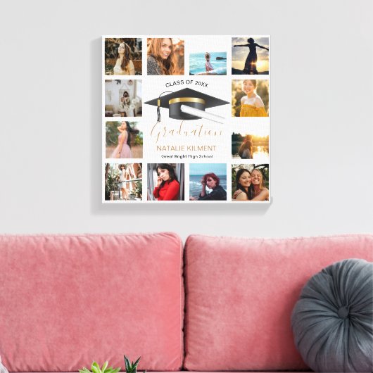 Afstuderen Foto Collage Black en Gold Afstuderen Canvas Afdruk (Insitu (Woonkamer))