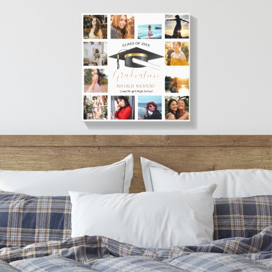 Afstuderen Foto Collage Black en Gold Afstuderen Canvas Afdruk (Insitu (Slaapkamer))