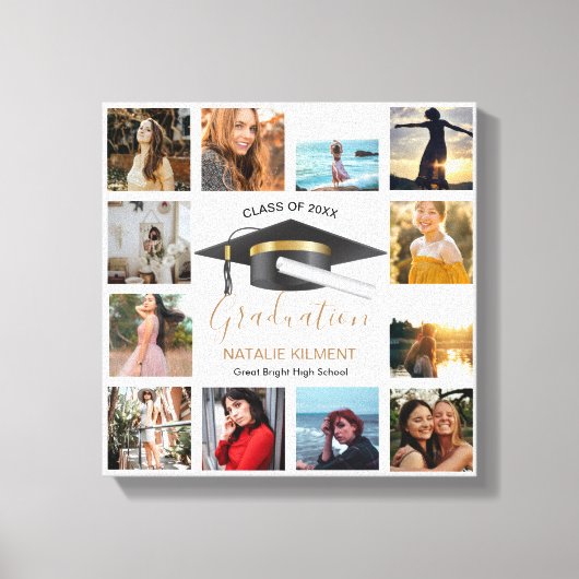 Afstuderen Foto Collage Black en Gold Afstuderen Canvas Afdruk (Voorkant)
