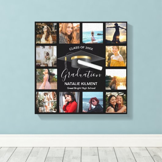 Afstuderen Foto Collage Black en Gold Afstuderen Canvas Afdruk (Insitu (Houten vloer))