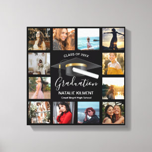 Afstuderen Foto Collage Black en Gold Afstuderen Canvas Afdruk