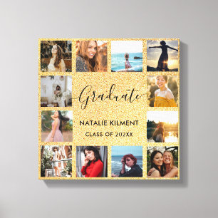Afstuderen Foto Collage Black en Gold Afstuderen Canvas Afdruk