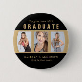 Afstuderen Foto Collage Black en Gold Custom Ronde Button 5,7 Cm (Voorkant)