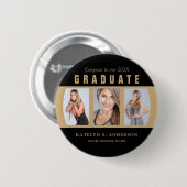 Afstuderen Foto Collage Black en Gold Custom Ronde Button 5,7 Cm (Voorkant /achterkant)