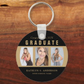 Afstuderen Foto Collage Black en Gold Custom Sleutelhanger (Voorkant)