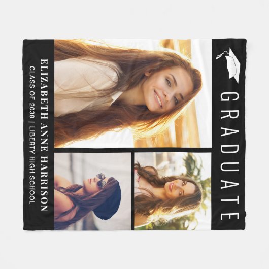 Afstuderen Foto Collage Black Fleece Deken (Voorkant (Horizontaal))